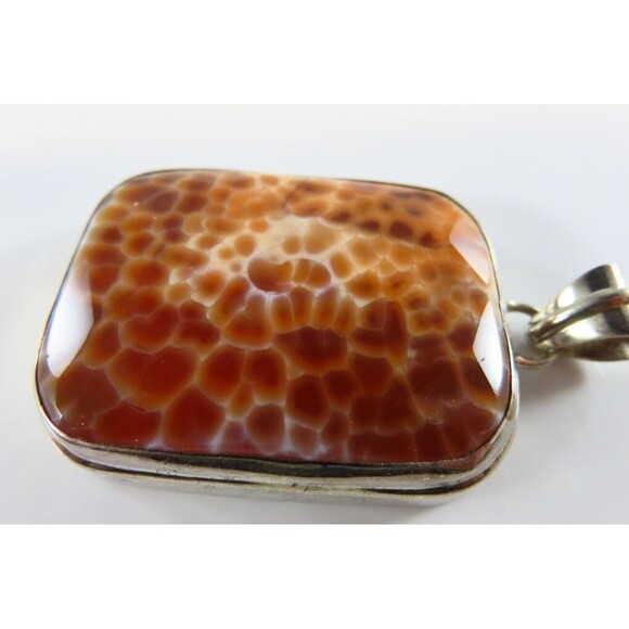 Large Sterling Silver Faceted Imitation Crab Agate Omega Style Pendant 2 1/4" Dr - Picture 7 of 9